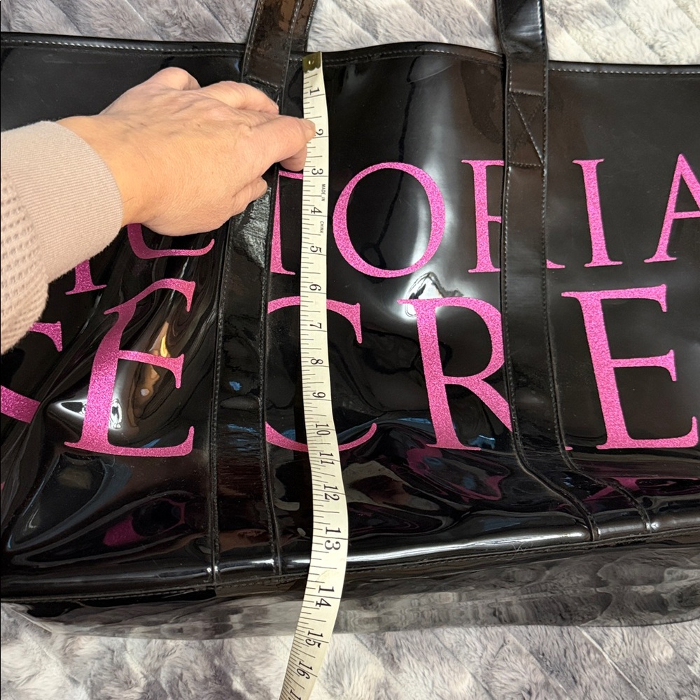 Victoria's Secret Glossy Black Tote with Pink Lettering - Picture 5 of 7